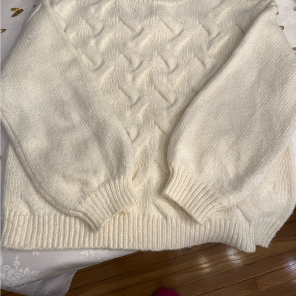 Nine West Cream Cable-Pattern Mock Neck Sweater - Picture 3 of 6